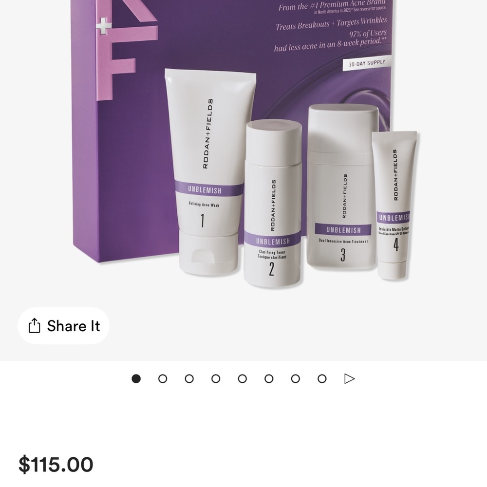 Rodan + Fields Unblemish Regimen with Purple and White Packaging